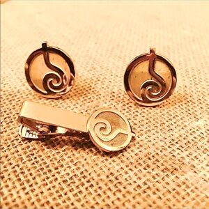 GOLD CUFF LINKS  TIE TAC SET ‘HEMISFAIR’ WORLDS FAIR 1968  NEW  ANTIQUE VINTAGE